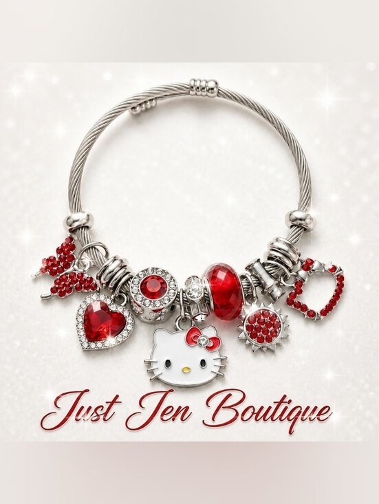 Just Jen Jewelry - Hello Kitty Red Crystal Charm Bracelet by Just Jen Boutique- Gift Box Included